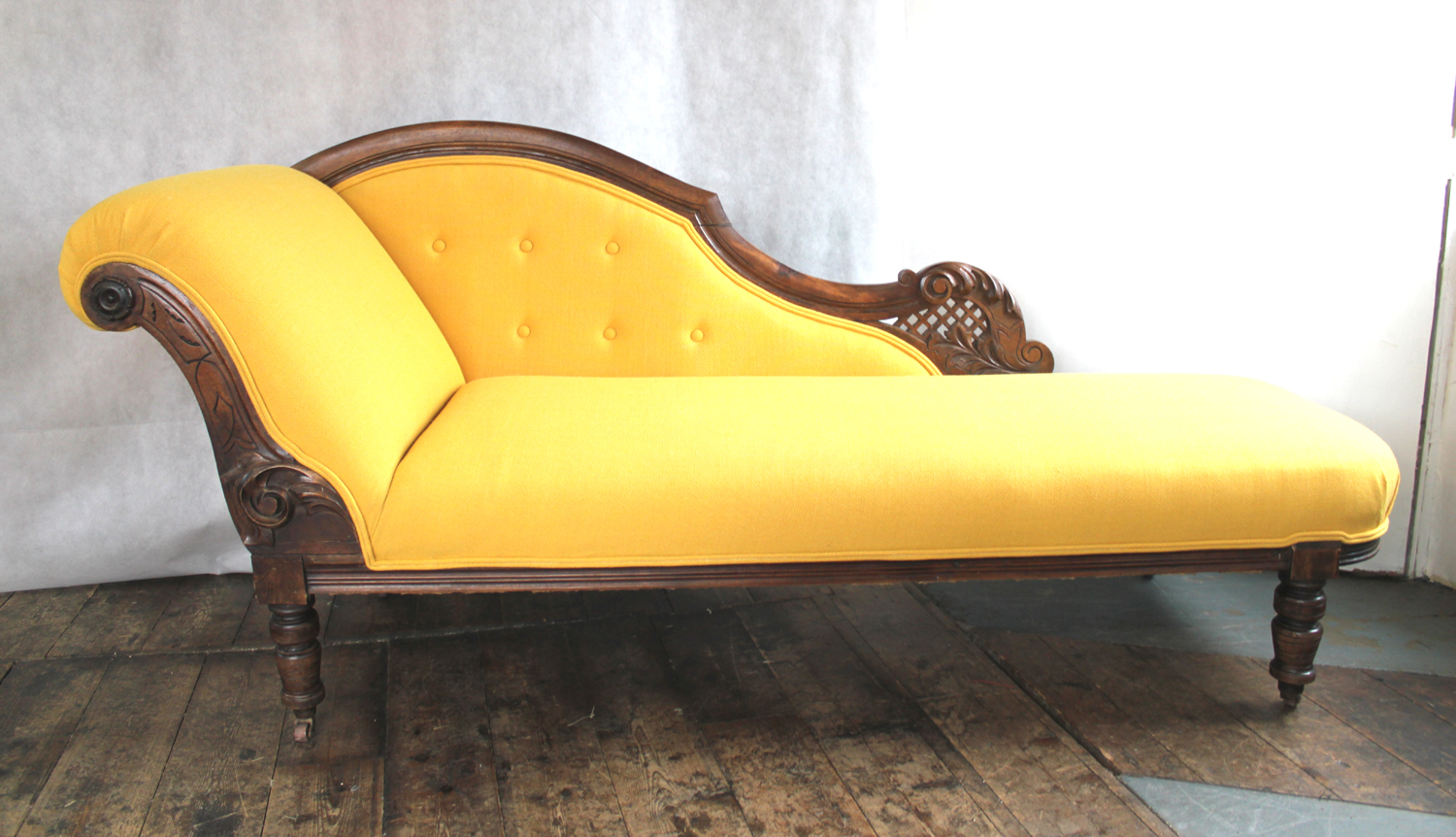 Mick Sheridan Upholstery Victorian Chaise Longue in Eleanor Pritchard