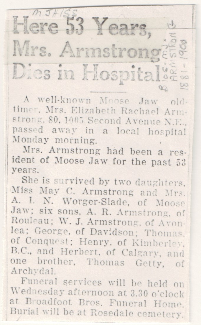 Births, Marriages & Deaths 18891969 Elizabeth Armstrong MJTH 1955