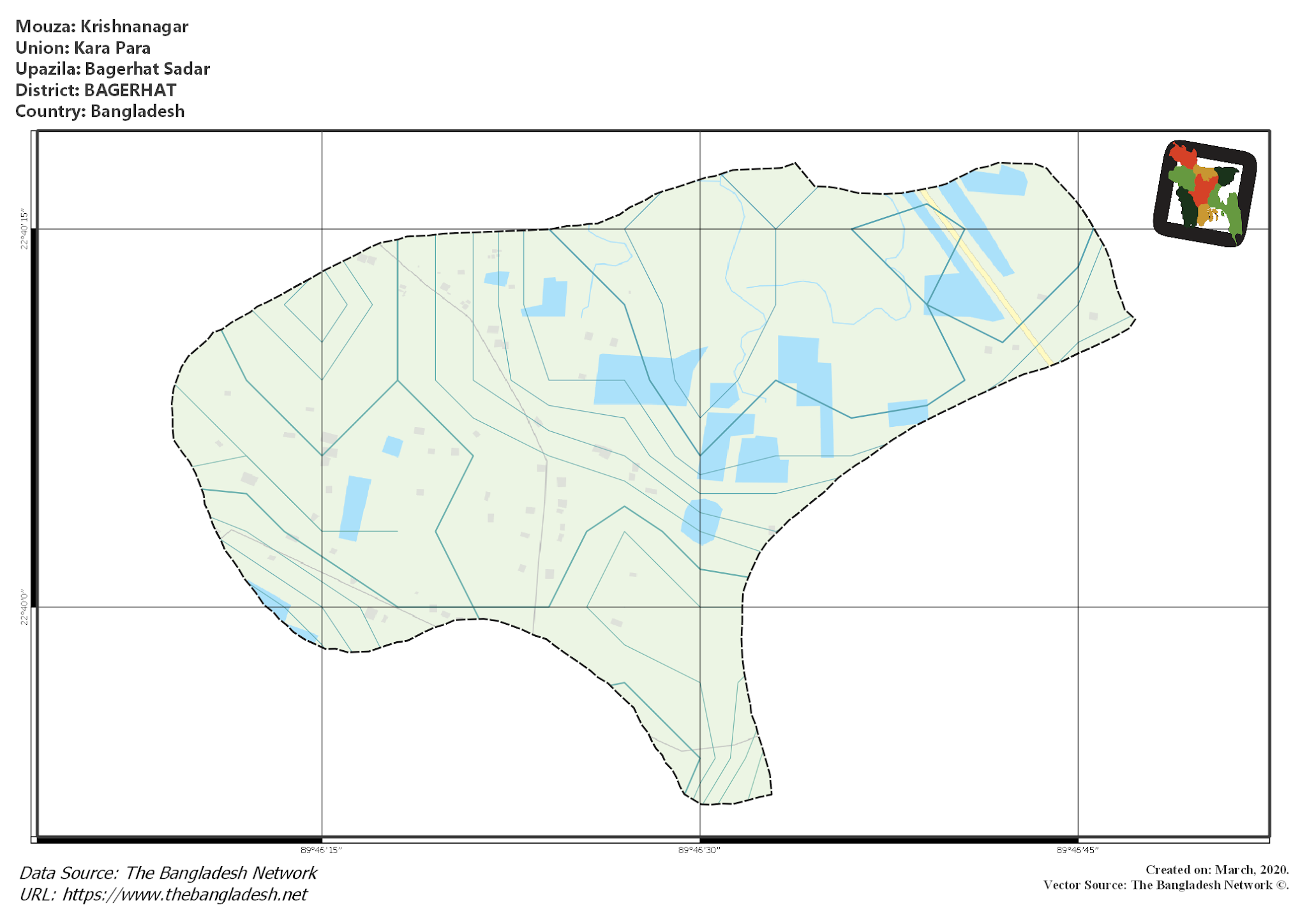 Map of Krishnanagar Mouza of Bagerhat Sadar Upazila, BAGERHAT, Bangladesh.