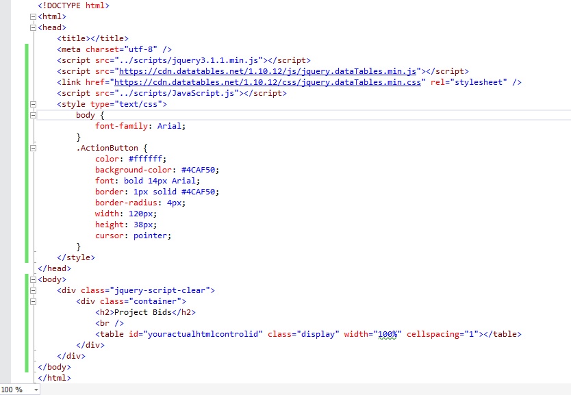 Bind JQuery datatable dynamically with a button in the grid