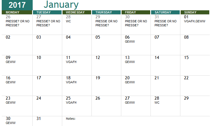 Explore: Schedule for January