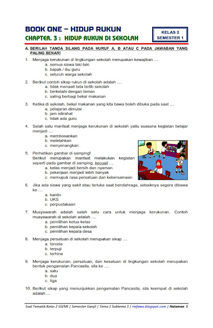 Download Soal Dan Kunci Balasan Kelas 2 Semester 1 Tema 1 Subtema 3 Hidup Rukun Hidup Rukun Di Sekolah Edisi Revisi Terbaru