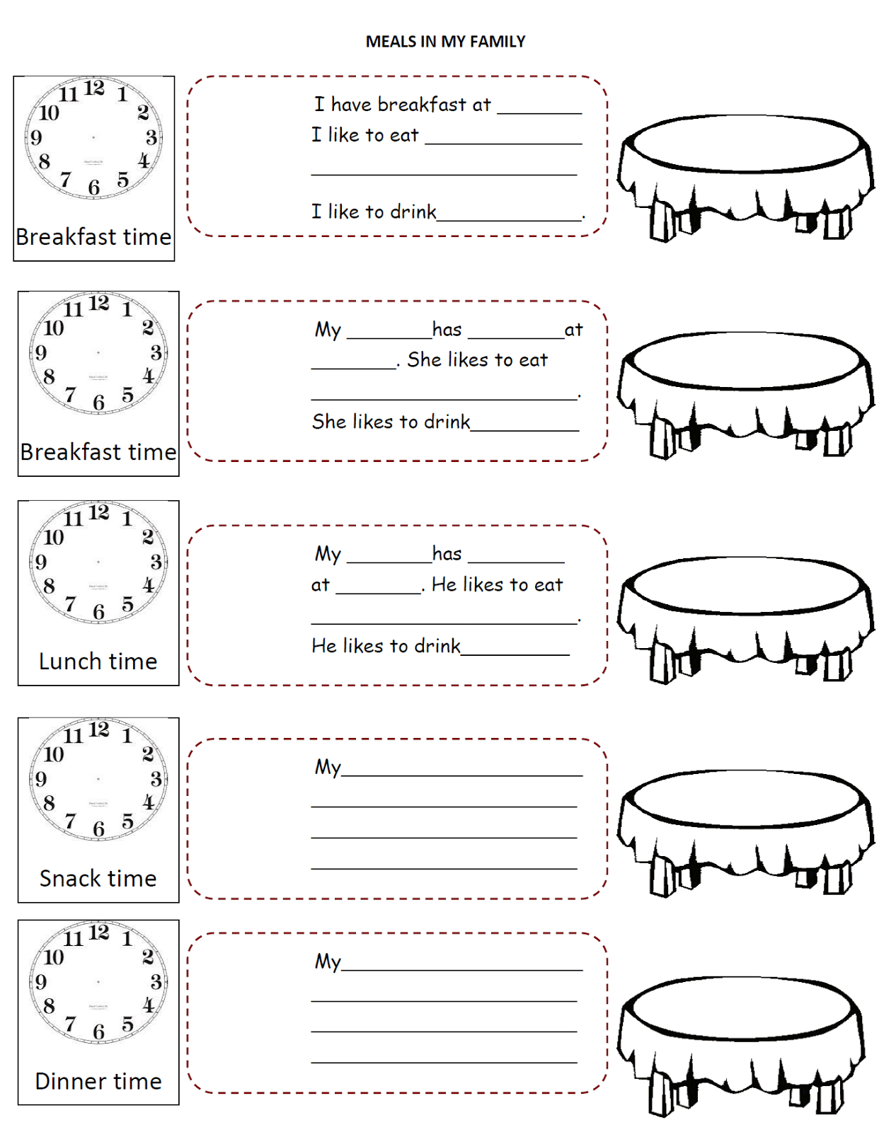 English Fourth Graders Zone MEALS TIME WORKSHEET