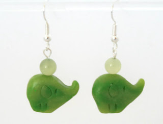 Faux jade elephant earrings created from polymer clay now available in my Etsy Store 