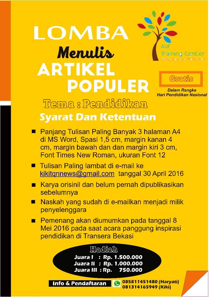 Lomba Menulis Artikel Populer Alif Training Center Pusat Info