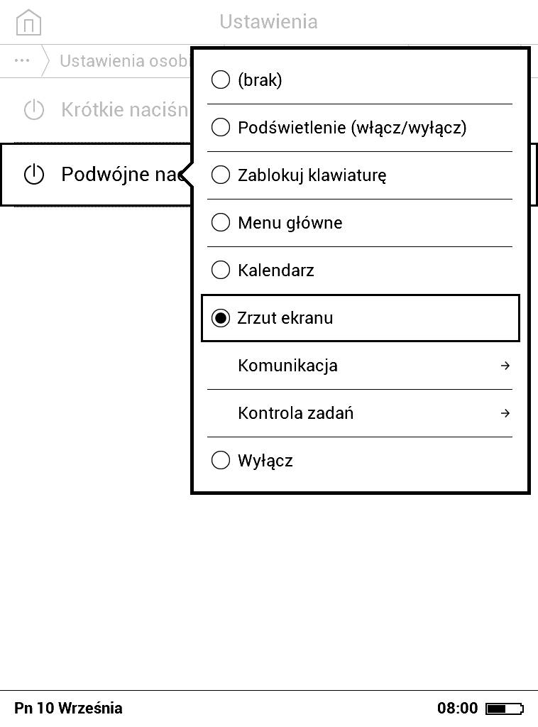 Mapowanie klawiszy w PocketBook Basic Lux 2 – ustawienia dostępne w trybie globalnym