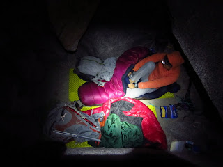 Our sheltered bivy spot that we moved into.