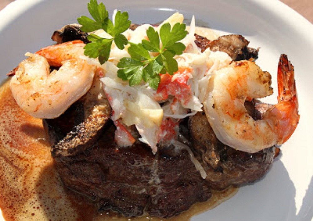 Filet Mignon Topped with Portabello, Shrimp, Crab with Creamy Italian