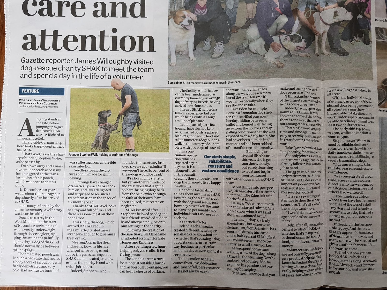 "It's A Dog's Life"..... SHAK (Safe Homes And Kindness) Northumberland Gazette. A Day In The