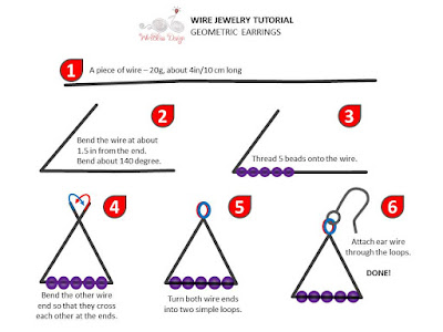 6 Steps Tutorial for Beaded Geometric Earrings with Dyed Agate Wire Jewelry Tutorial by WireBliss - Beaded Geometric Earrings