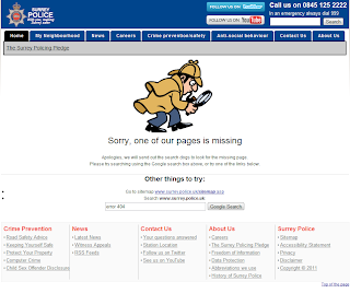 Screenshot of the soft 404 page on the Surrey Police website