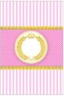Corona Dorada en Fondo Rosa: Etiquetas para Candy Bar para Imprimir Gratis.