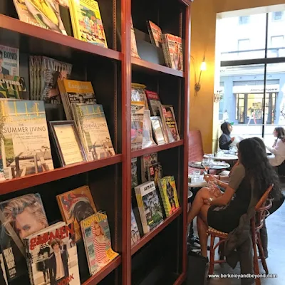 magazine stand at Cafe de la Presse in San Francisco, California