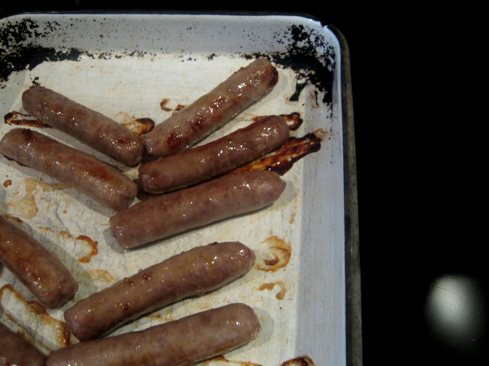 Delicious! sticky sausages with honey and mustard glaze
