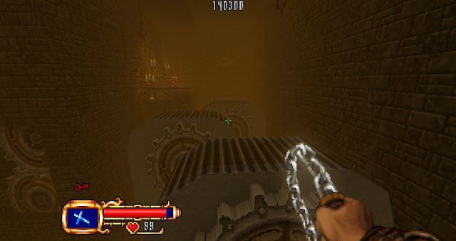 The last level features risky platforming with conveyor belts over a bottomless pit!