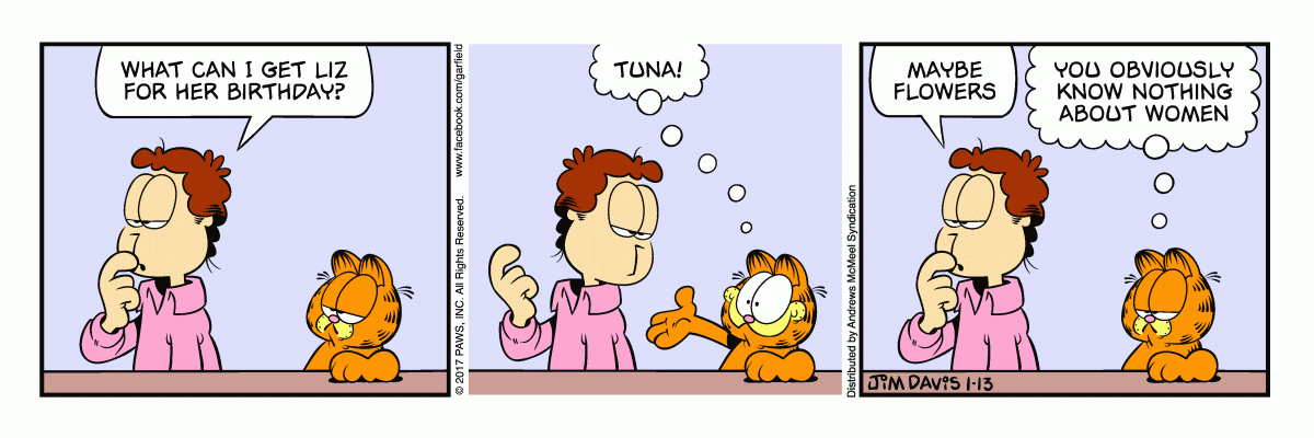 Tiras comics in english of Odie, Jon and Garfield
