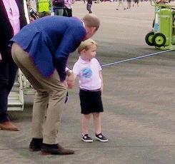 Prince George, Kate Middleton, Duchess Catherine at RAF Fairford. Prince George wore Trotter Nantucket Hampton Canvas shoes, Mayoral Boys Blue Shorts