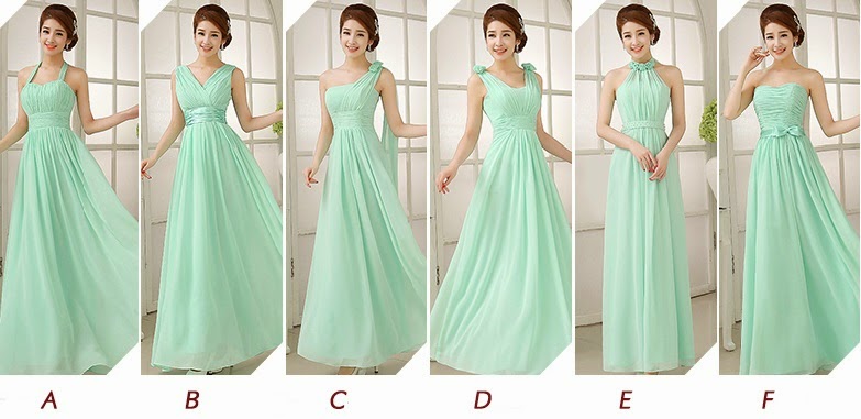 New Mint Green 6-Design Bridesmaids Maxi Dress