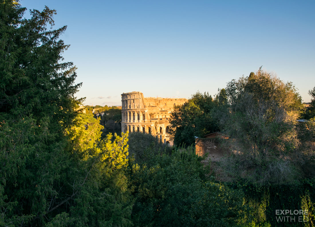 A hillside view of the Colosseum