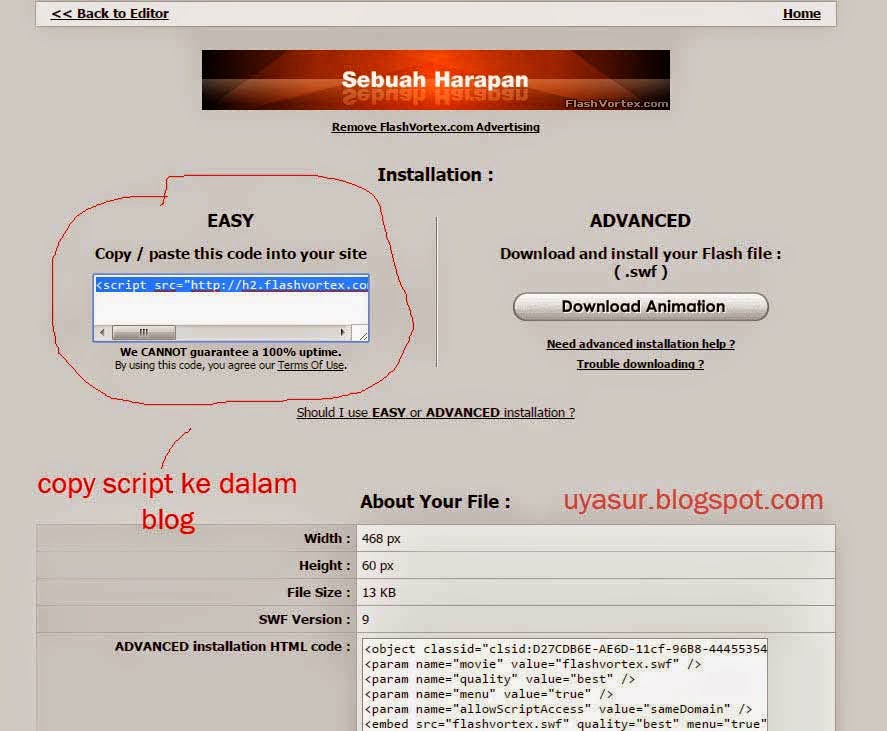 Cara membuat banner gratis khusus blog mengambil kode banner yang telah dibuat