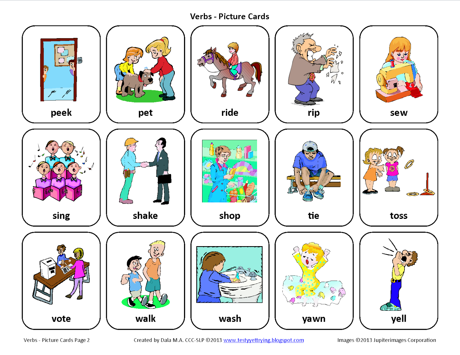 Testy Yet Trying Verbs Free Speech Therapy Picture Cards