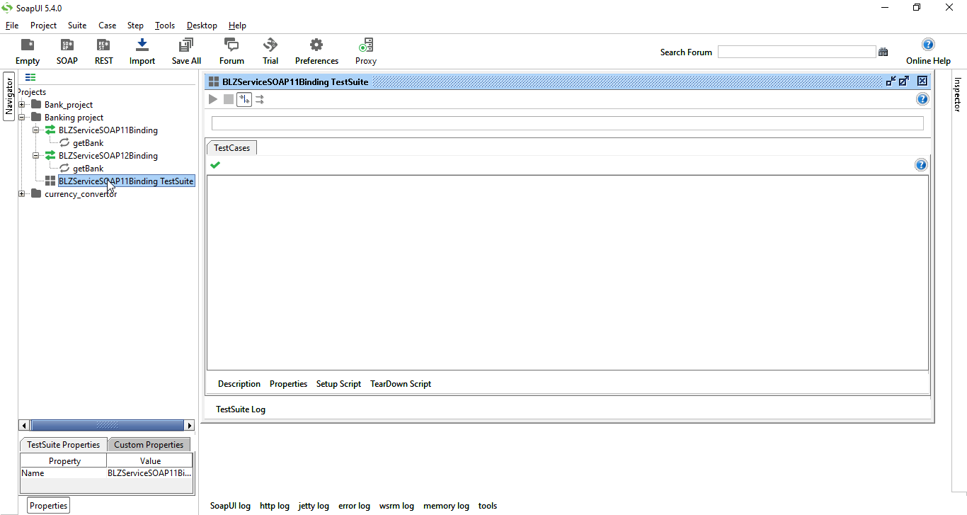 SoapUI How to create Soap project with new test suite using WSDL URL