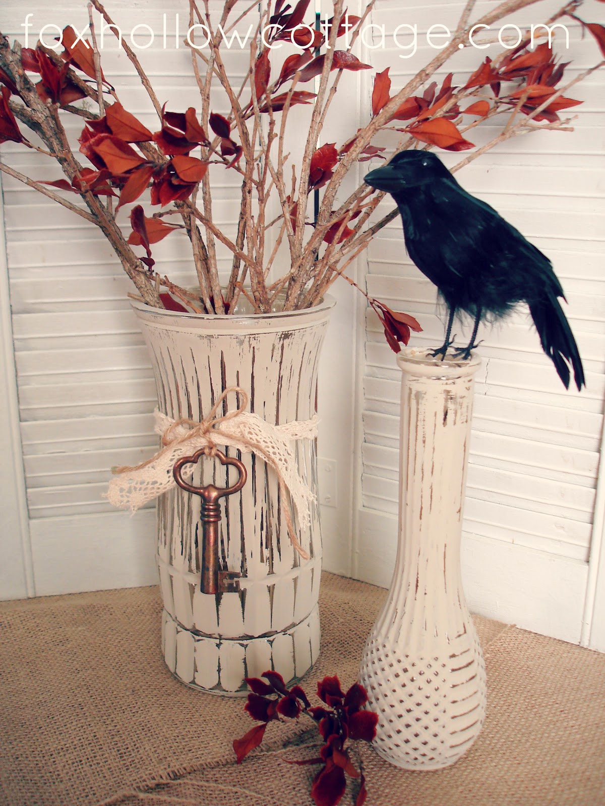 Easy Diy Fall Craft Painted Distressed Glass Vase Fox Hollow