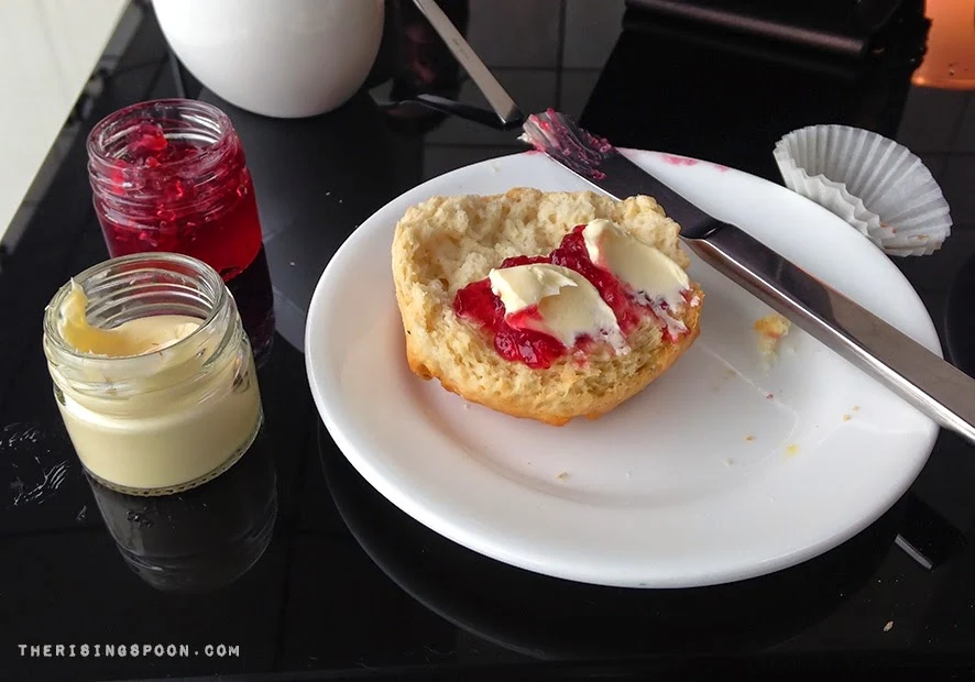 Scone with strawberry jam and cream, London, England | therisingspoon.com