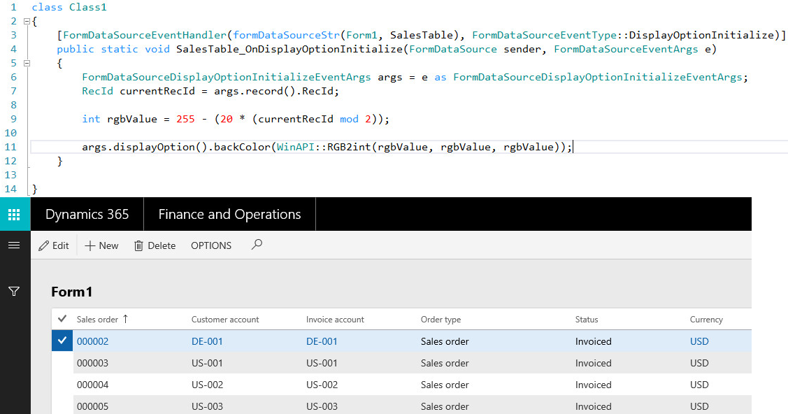 Dynamics AX Notes on the Cuffs Controlling grid line colors