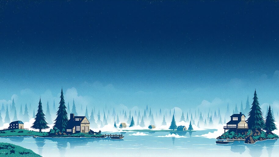 Winter, Scenery, Minimalist, Night, Landscape, Digital Art, 4K, #4.1964