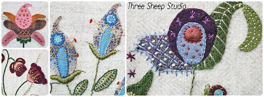 Three Sheep Studio: Wool Applique In Jacobean Flowers...