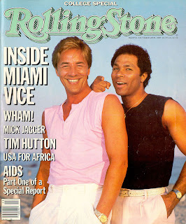Rolling Stone cover (Issue #444, March 28, 1985), Don Johnson had been wearing a gun in a shoulder holster until it was removed digitally. Tubbs is lucky to have survived.