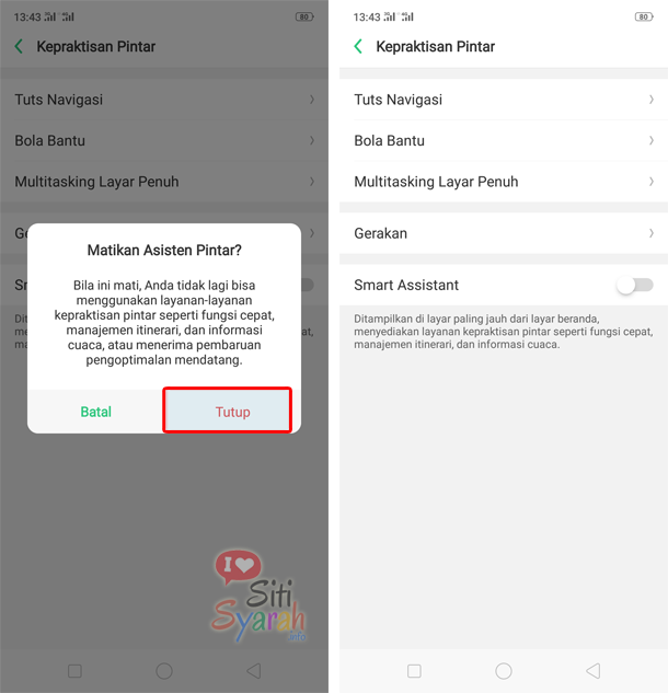 menonaktifkan layar menu cepat oppo