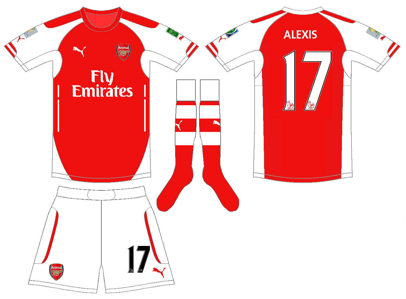 uniformes de futbol editados en paint arsenal local y visita 2014/2015