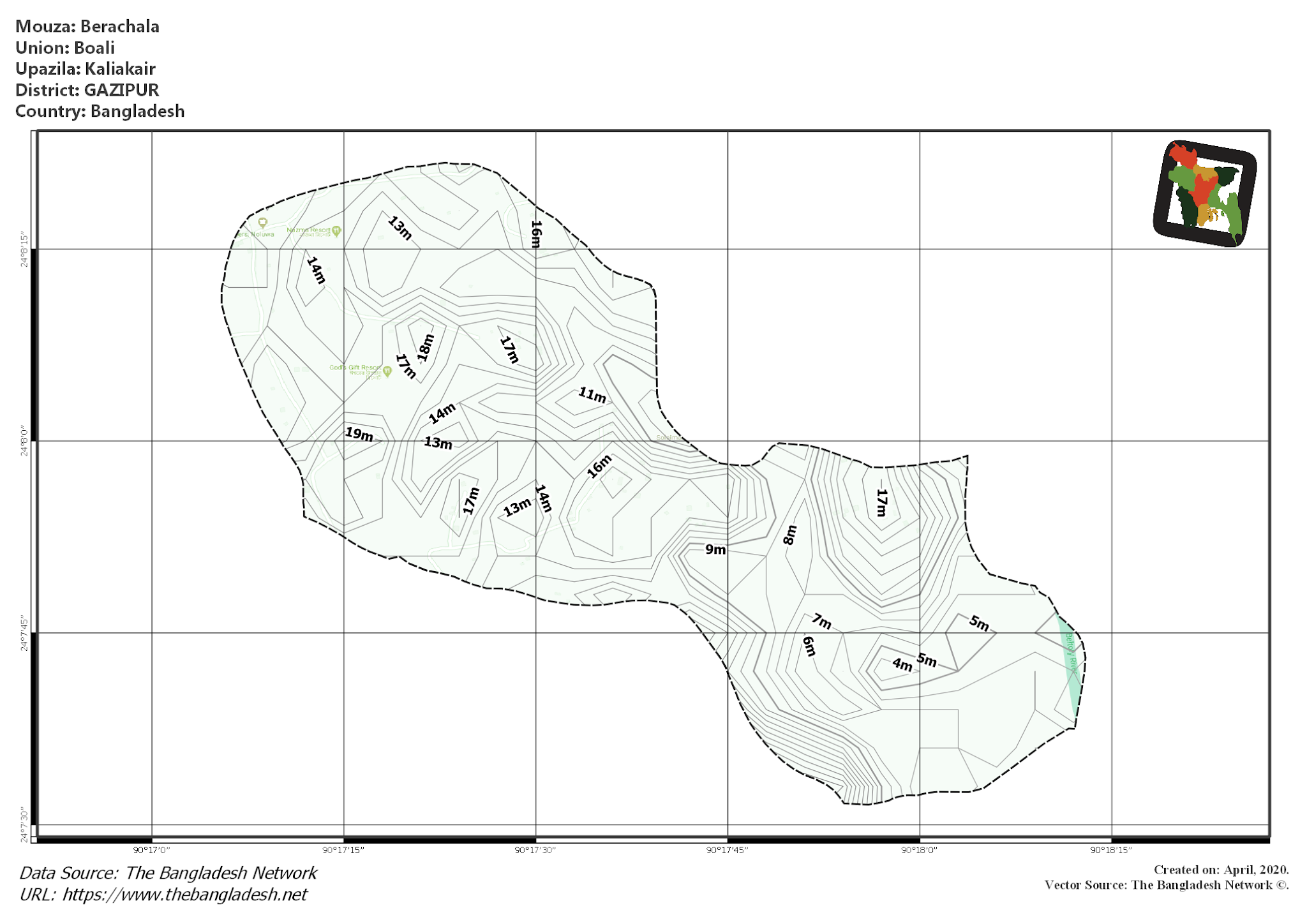 Map of Berachala Mouza of Kaliakair Upazila, GAZIPUR, Bangladesh.