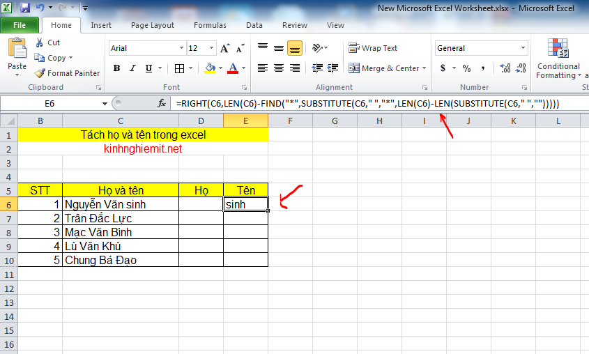 Cách tách ô họ và tên thành 2 ô trong excel