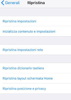 Inizializza contenuti e impostazioni Contenuti backup