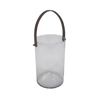 glass candleholder with leather strap