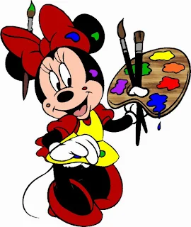 Alfabeto de Minnie Mouse pintando imagen.