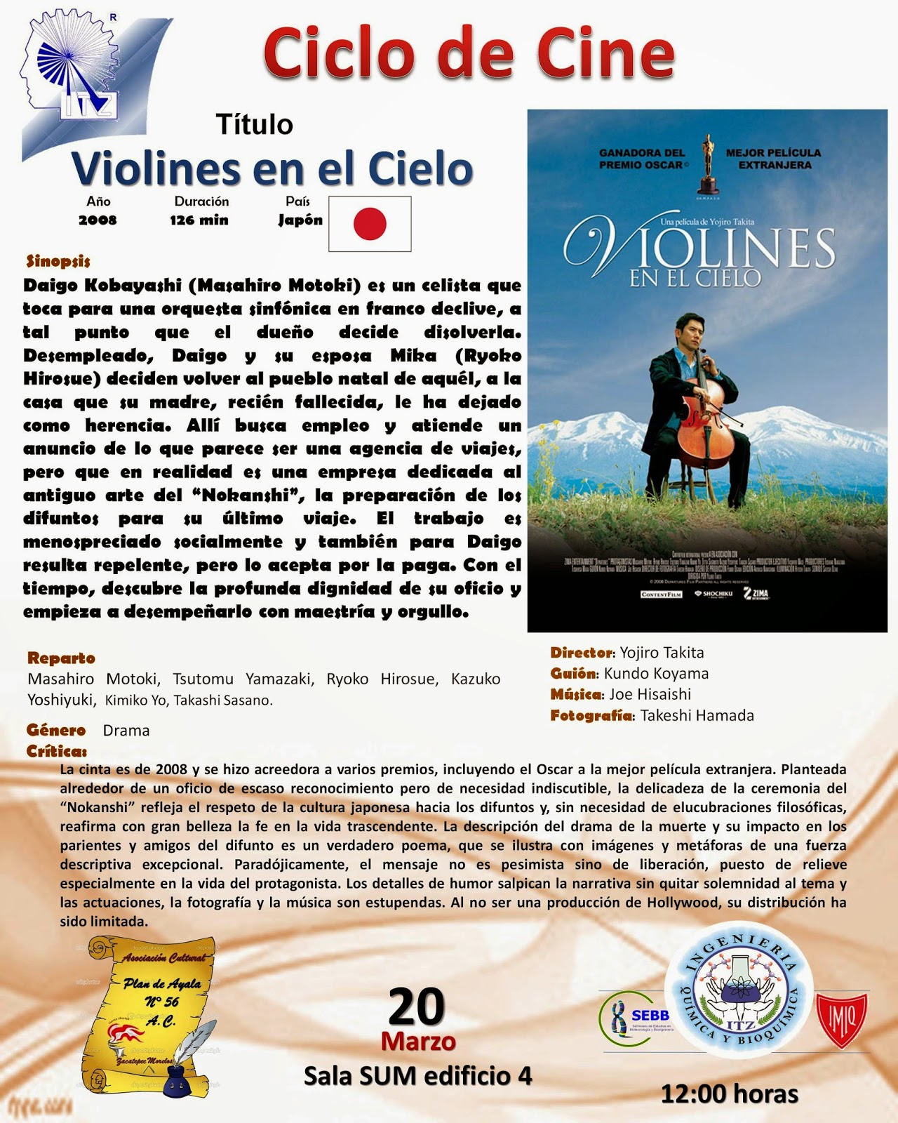 IT DE ZACATEPEC • CICLO DE CINE PRESENTA VIOLINES EN EL CIELO