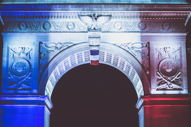 Washington Square Park Arch in French Flag Colors Nov 15 2015