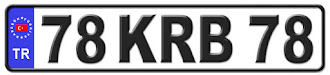 Karabük il isminin kısaltma harflerinden oluşan 78 KRB 78 kodlu Karabük plaka örneği