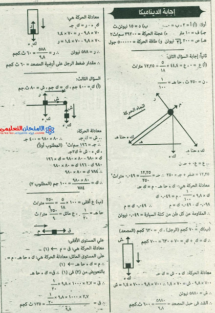 امتحان السودان 2016 فى الديناميكا للثانوية العامة + الاجابة النموذجية امتحان السودان 2016 فى الديناميكا للثانوية العامة + الاجابة النموذجية