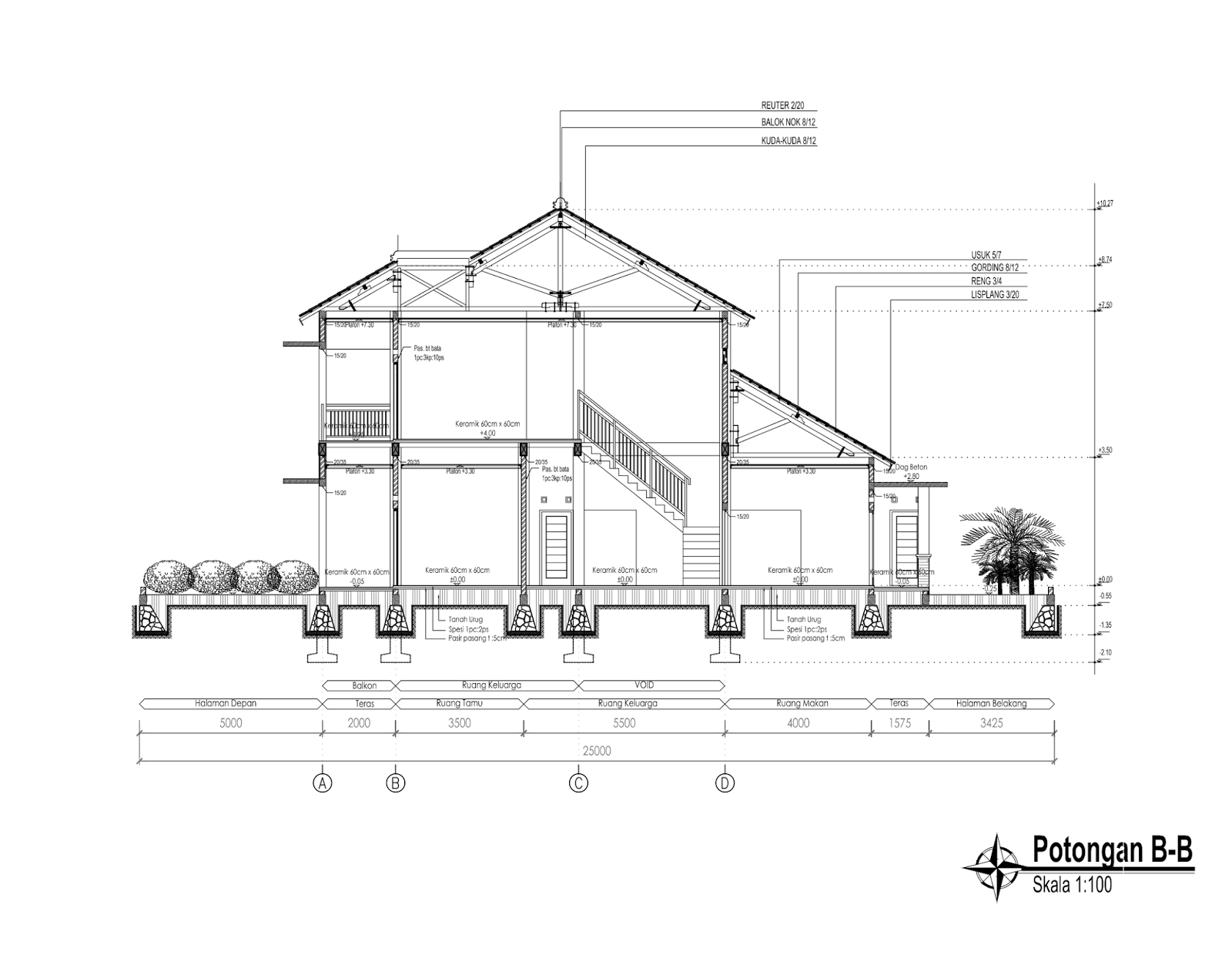 Denah Rumah  2  Lantai  Dan Potongan Arsihome