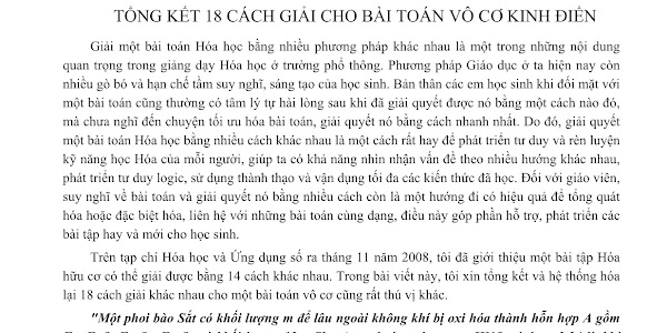 TỔNG KẾT 18 CÁCH GIẢI CHO BÀI TOÁN VÔ CƠ KINH ĐIỂN