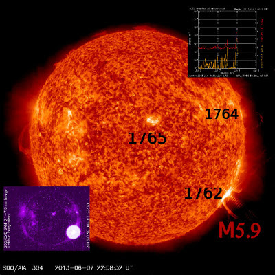 lamarada solar M5.9 estalló de la mancha solar activa 1762 en 22:49 UTC el 07 de junio 2013