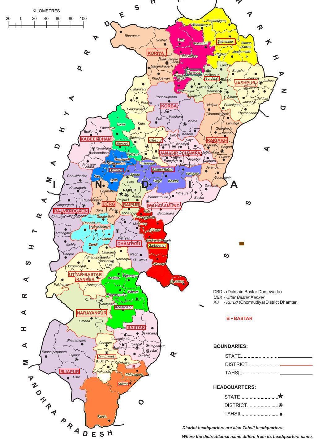 Chhattisgarh Exp CG Districts of Chhattisgarh (18 Existing + 9 New