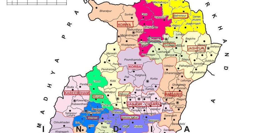 Chhattisgarh Exp CG Districts of Chhattisgarh (18 Existing + 9 New Districts)