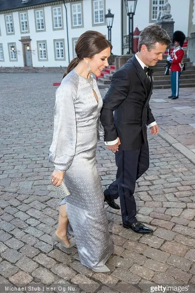 Crown Princess Mary of Denmark and Crown Prince Frederik of Denmark arrive at Fredensborg Palace during the festivities for the 75th birthday of the Danish Queen on