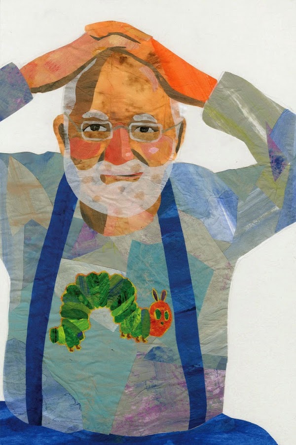 Autorretrato Eric Carle junto a la oruguita glotona